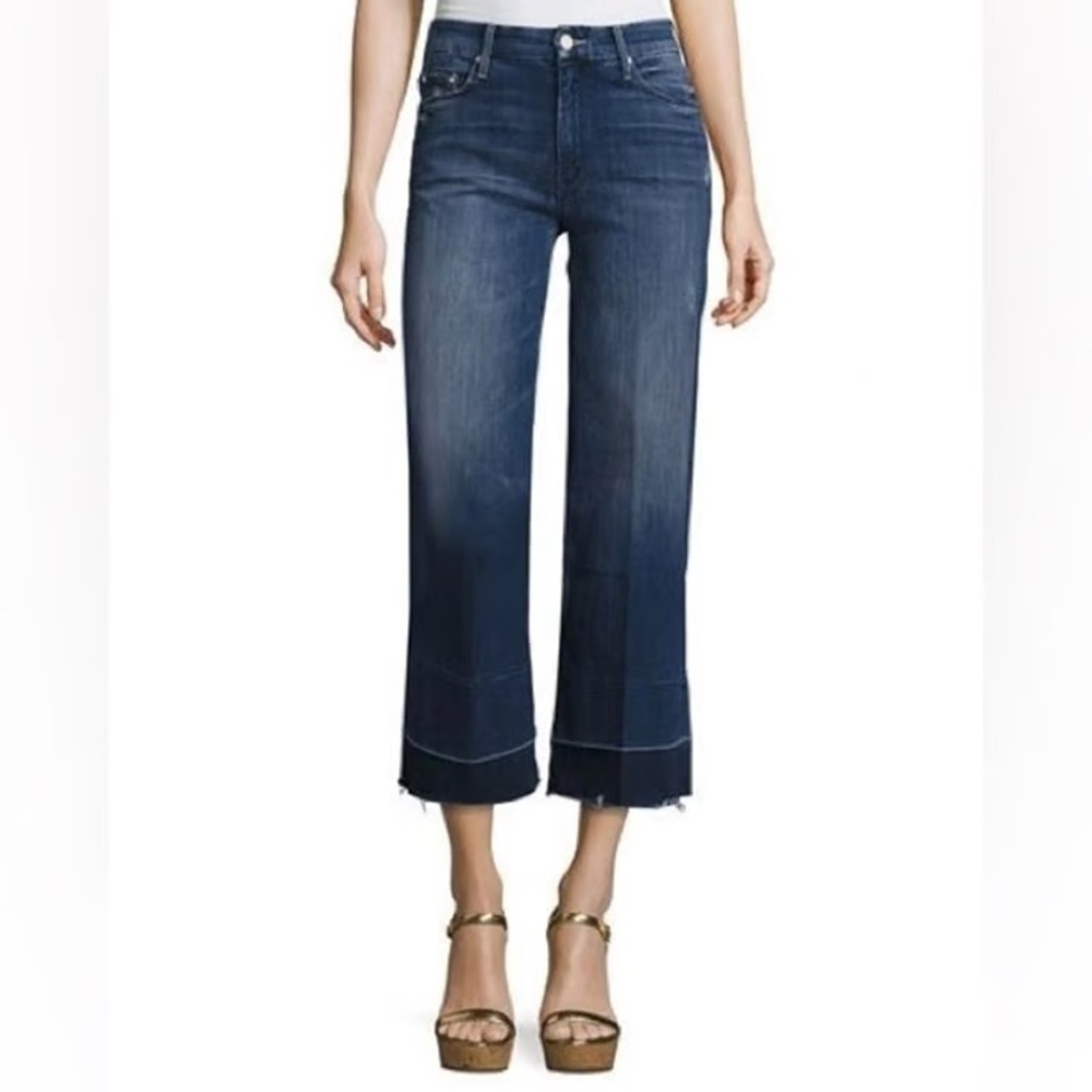MOTHER Dark Blue Cropped Wide-Leg Jeans